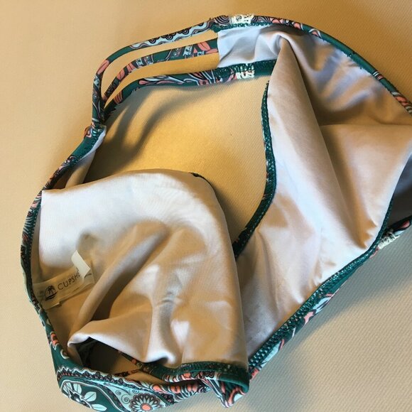Cupshe 2pc Swimsuit Teal Green Floral Ruffle Top Boho Girlie - Picture 11 of 13
